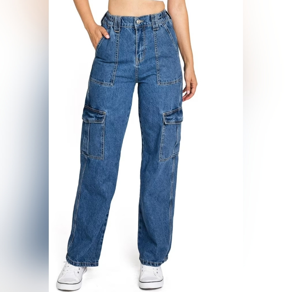New Wax Jean Women's Denim Wide Leg Cargo Pants